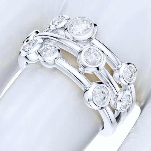 9 ملم عريض الصلبة الفضة الفضية Triplex Row Bubble Cocktail Ring محاكاة مستديرة مدي مجموعة الماس أو فرقة زفاف مويسانيت الأصلية in Saudi Arabia
