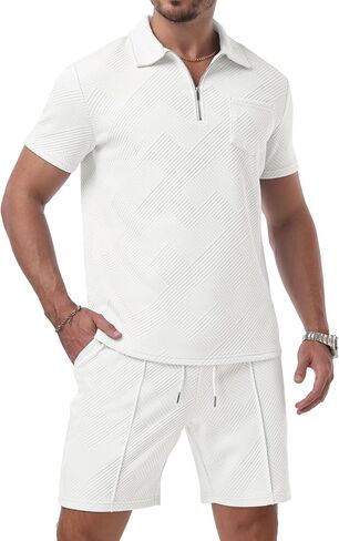 Askdeer Mens Short Sets 2 Piece Summer Track Suits Short Sleeve Sweatsuit Outfits 1/4 Zip Golf Polo Shirts Loungewear in Saudi Arabia