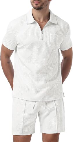 Askdeer Mens Short Sets 2 Piece Summer Track Suits Short Sleeve Sweatsuit Outfits 1/4 Zip Golf Polo Shirts Loungewear in Saudi Arabia