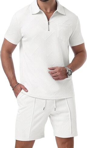 Askdeer Mens Short Sets 2 Piece Summer Track Suits Short Sleeve Sweatsuit Outfits 1/4 Zip Golf Polo Shirts Loungewear in Saudi Arabia