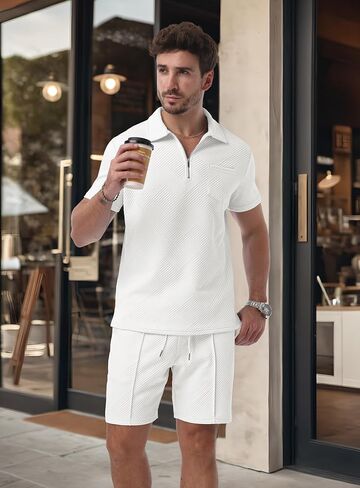 Askdeer Mens Short Sets 2 Piece Summer Track Suits Short Sleeve Sweatsuit Outfits 1/4 Zip Golf Polo Shirts Loungewear in Saudi Arabia