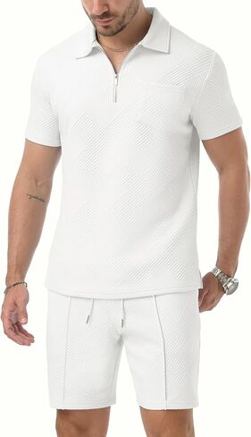 Askdeer Mens Short Sets 2 Piece Summer Track Suits Short Sleeve Sweatsuit Outfits 1/4 Zip Golf Polo Shirts Loungewear in Saudi Arabia