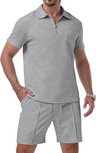 Askdeer Mens Short Sets 2 Piece Summer Track Suits Short Sleeve Sweatsuit Outfits 1/4 Zip Golf Polo Shirts Loungewear in Saudi Arabia