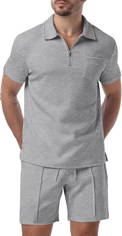 Askdeer Mens Short Sets 2 Piece Summer Track Suits Short Sleeve Sweatsuit Outfits 1/4 Zip Golf Polo Shirts Loungewear in Saudi Arabia