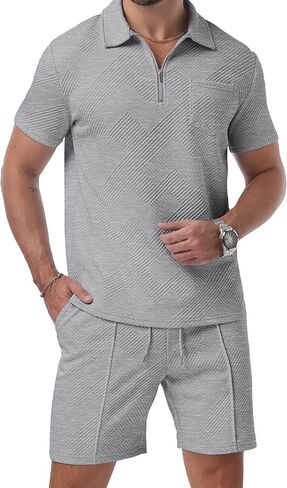 Askdeer Mens Short Sets 2 Piece Summer Track Suits Short Sleeve Sweatsuit Outfits 1/4 Zip Golf Polo Shirts Loungewear in Saudi Arabia