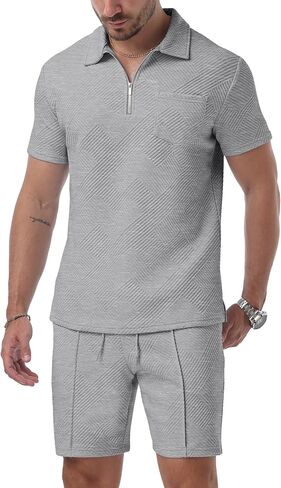Askdeer Mens Short Sets 2 Piece Summer Track Suits Short Sleeve Sweatsuit Outfits 1/4 Zip Golf Polo Shirts Loungewear in Saudi Arabia
