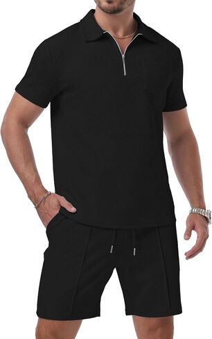 Askdeer Mens Short Sets 2 Piece Summer Track Suits Short Sleeve Sweatsuit Outfits 1/4 Zip Golf Polo Shirts Loungewear in Saudi Arabia