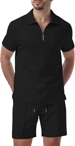 Askdeer Mens Short Sets 2 Piece Summer Track Suits Short Sleeve Sweatsuit Outfits 1/4 Zip Golf Polo Shirts Loungewear in Saudi Arabia