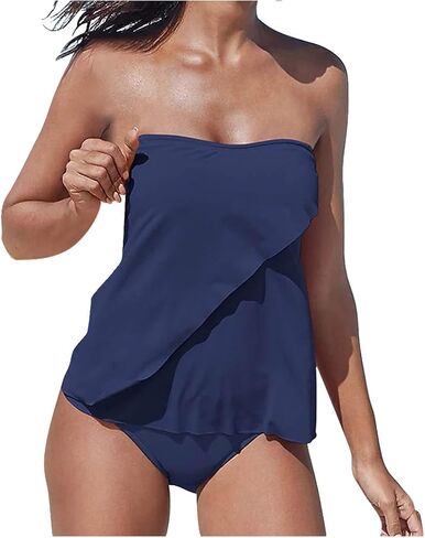 Women's Two Piece Set Swimsuits Could Shoulder Tube Tops with Bikini Shorts Bathing Suits Solid Swimwear Beachwear in Kuwait