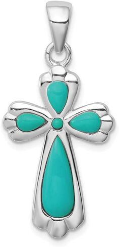 Solid 925 Sterling Silver Imitation Turquoise Cross Pendant Charm in Saudi Arabia