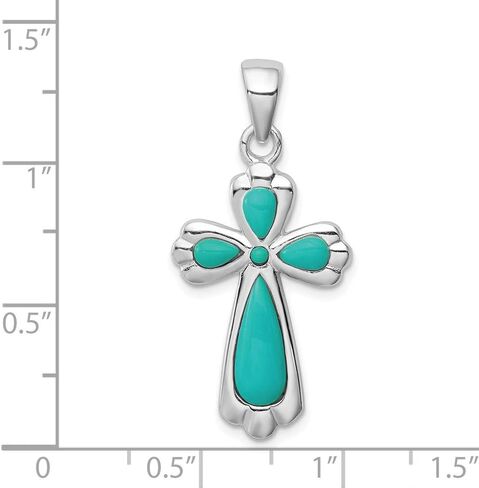 Solid 925 Sterling Silver Imitation Turquoise Cross Pendant Charm in Saudi Arabia