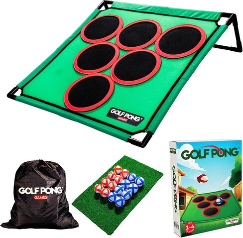 Golf Pong™ - ألعاب ممتعة في الفناء، وألعاب في الفناء الخلفي للشباب، والآباء، والآباء، ولاعبي الغولف. لعبة جولف كاجوال في المنزل، هدية مثالية للجولف للرجال. سهلة التجميع، مجموعة ألعاب حصيرة الهدف المدمجة in Kuwait