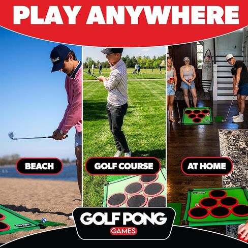 Golf Pong™ - ألعاب ممتعة في الفناء، وألعاب في الفناء الخلفي للشباب، والآباء، والآباء، ولاعبي الغولف. لعبة جولف كاجوال في المنزل، هدية مثالية للجولف للرجال. سهلة التجميع، مجموعة ألعاب حصيرة الهدف المدمجة in Kuwait