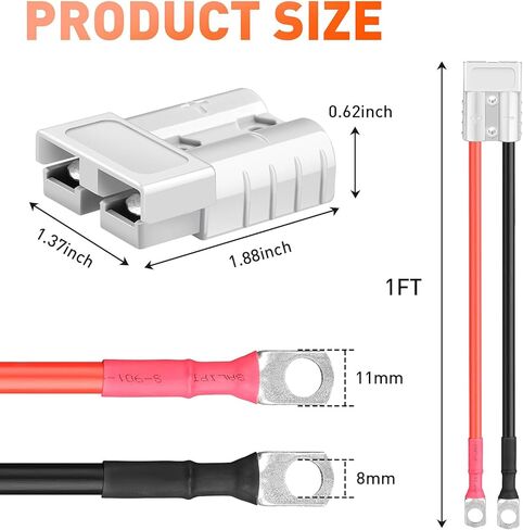50 amp بطارية Quick Connect/Disconnect Connector 7Awg 50a SB50 Anderson Connector Calbate Cable to O Ring Terminal 12V-72V Harness Tlucn Slup for Car Winch Trailer ، Forklift 1Pair in Kuwait