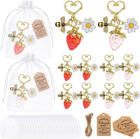 8 Pcs Strawberry Keychain Bulk Party Favor Gifts Strawberry Heart Charms Cheery Flower Daisy Key Chains Cute Bee for Purse Handbag Guests Women Cute Bag Wallet Purse Charms Party Supply in Saudi Arabia