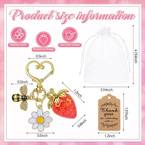 8 Pcs Strawberry Keychain Bulk Party Favor Gifts Strawberry Heart Charms Cheery Flower Daisy Key Chains Cute Bee for Purse Handbag Guests Women Cute Bag Wallet Purse Charms Party Supply in Saudi Arabia
