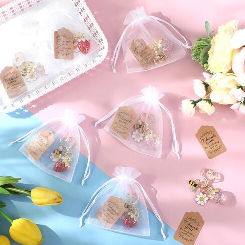 8 Pcs Strawberry Keychain Bulk Party Favor Gifts Strawberry Heart Charms Cheery Flower Daisy Key Chains Cute Bee for Purse Handbag Guests Women Cute Bag Wallet Purse Charms Party Supply in Saudi Arabia