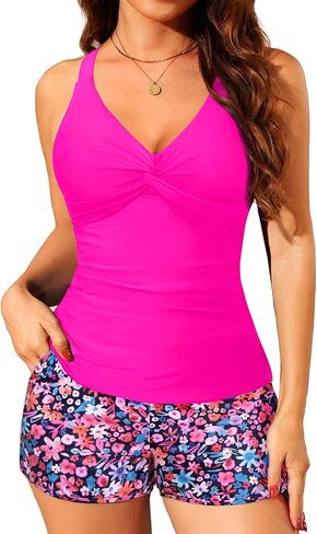 Tankini Swimsuits for Women-Two Piece Tummy Control Bathing Suit with Pocketed Shorts Twist Knot Swimwear 2025 in Saudi Arabia