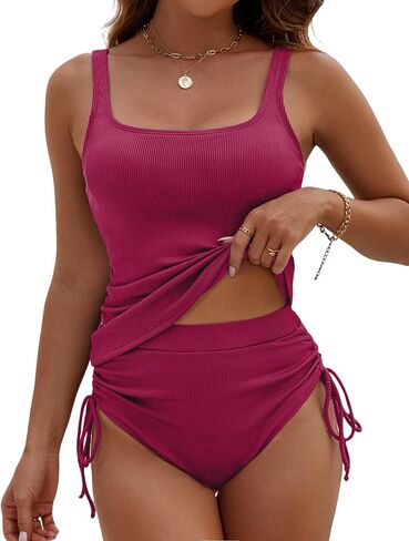 BMJL Womens Two Piece Tankini Ribbed Tummy Control Swimsuits Ruched Full Coverage Bathing Suits Swim Suit 2025 in Saudi Arabia