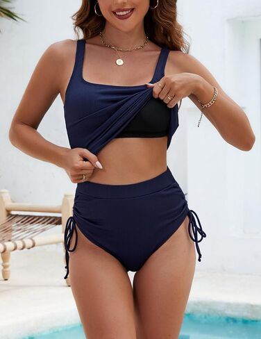 BMJL Womens Two Piece Tankini Ribbed Tummy Control Swimsuits Ruched Full Coverage Bathing Suits Swim Suit 2025 in Saudi Arabia