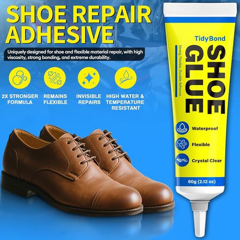 Shoe Glue, Shoe Repair Adhesive Flexible, Waterproof, Clear, Super Strong Glue for Soles, Sneakers, Boots, Leather, Handbags, Soles, Heels - Works on Leather, Rubber, Vinyl, Canvas - 0.7oz x 2 in Saudi Arabia