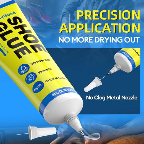 Shoe Glue, Shoe Repair Adhesive Flexible, Waterproof, Clear, Super Strong Glue for Soles, Sneakers, Boots, Leather, Handbags, Soles, Heels - Works on Leather, Rubber, Vinyl, Canvas - 0.7oz x 2 in Saudi Arabia