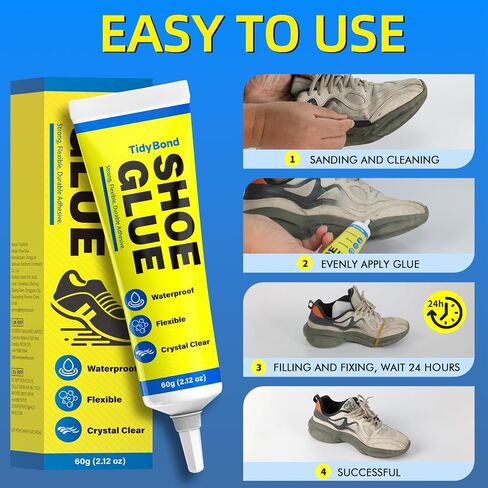 Shoe Glue, Shoe Repair Adhesive Flexible, Waterproof, Clear, Super Strong Glue for Soles, Sneakers, Boots, Leather, Handbags, Soles, Heels - Works on Leather, Rubber, Vinyl, Canvas - 0.7oz x 2 in Saudi Arabia
