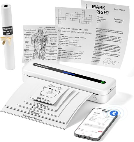 طابعات ASprink M832 المحمولة اللاسلكية للسفر - طابعة حرارية بدون حبر 300 نقطة في البوصة للاستخدام المنزلي - طابعة بلوتوث صغيرة، طابعة محمولة مدمجة، متوافقة مع iOS وAndroid والكمبيوتر المحمول - أسود in Kuwait
