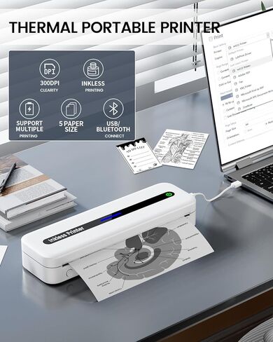 طابعات ASprink M832 المحمولة اللاسلكية للسفر - طابعة حرارية بدون حبر 300 نقطة في البوصة للاستخدام المنزلي - طابعة بلوتوث صغيرة، طابعة محمولة مدمجة، متوافقة مع iOS وAndroid والكمبيوتر المحمول - أسود in Kuwait