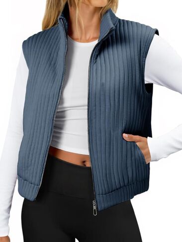Tankaneo Womens Quilted Vest Sleeveless Zip Up Jackets Outerwear Fall Spring Trendy Lightweight Coat in Saudi Arabia