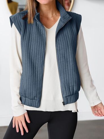 Tankaneo Womens Quilted Vest Sleeveless Zip Up Jackets Outerwear Fall Spring Trendy Lightweight Coat in Saudi Arabia
