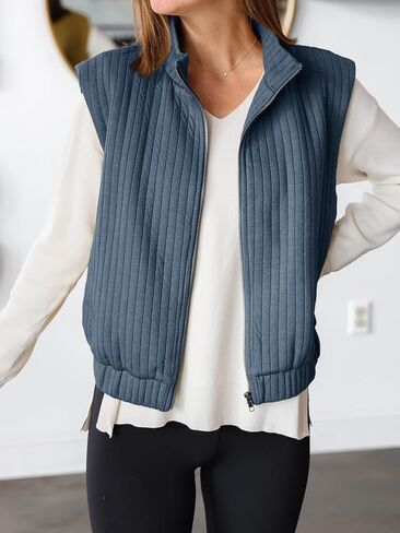Tankaneo Womens Quilted Vest Sleeveless Zip Up Jackets Outerwear Fall Spring Trendy Lightweight Coat in Saudi Arabia
