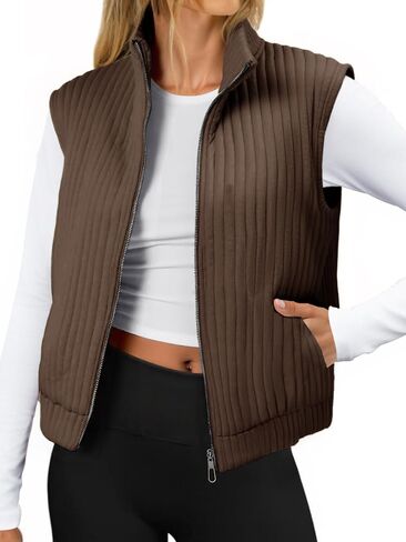Tankaneo Womens Quilted Vest Sest Sheip up up jackets uterwear fall spring strendy lightweight coat in Saudi Arabia