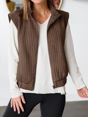 Tankaneo Womens Quilted Vest Sest Sheip up up jackets uterwear fall spring strendy lightweight coat in Saudi Arabia