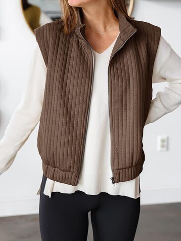 Tankaneo Womens Quilted Vest Sest Sheip up up jackets uterwear fall spring strendy lightweight coat in Saudi Arabia