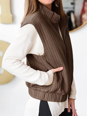 Tankaneo Womens Quilted Vest Sest Sheip up up jackets uterwear fall spring strendy lightweight coat in Saudi Arabia