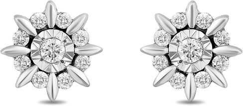 Jewelili Enchanted Disney Fine Jewelry Sterling Silver 1/10 Cttw Diamond Elsa Snowflake Illusion Earrings in Saudi Arabia