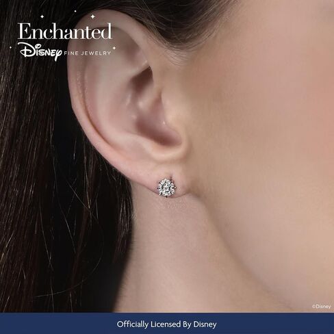 Jewelili Enchanted Disney Fine Jewelry Sterling Silver 1/10 Cttw Diamond Elsa Snowflake Illusion Earrings in Saudi Arabia