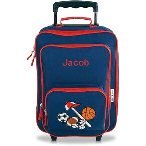 Lillian Vernon Personalized Rolling Luggage for Kids, 5-Pocket Blue Camo Suitcase Set With Clip-On Pouch, Customizable Boys Travel Carrier on Wheels, 5W x 12" L x 20"H in Kuwait