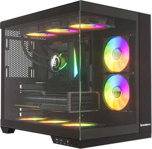 Sevenhero Micro ATX PC Case EMBL with 3 ARGB PWM Fans, Supports 240 RAD, Dual Tempered Glass Panels for Panoramic View, Dual Chamber Layout, Micro ATX Gaming Computer Case - Black in Saudi Arabia