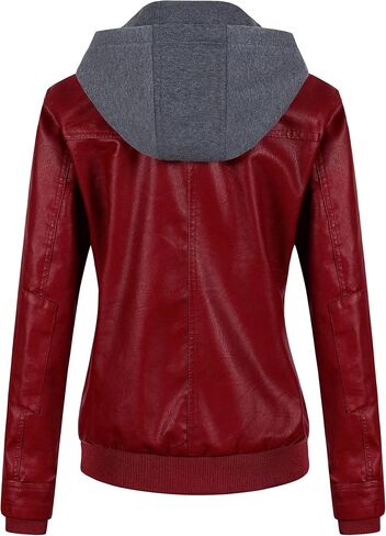 CREATMO US Women's Faux Leather Jacket Waterproof Motorcycle Bomber Jacket Vintage PU Moto Biker Coat With Removable Hood in Kuwait