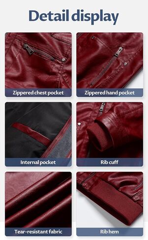 CREATMO US Women's Faux Leather Jacket Waterproof Motorcycle Bomber Jacket Vintage PU Moto Biker Coat With Removable Hood in Kuwait