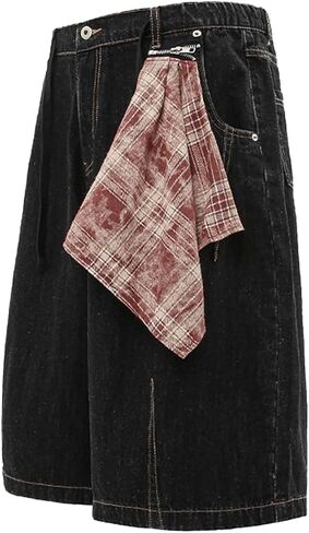 Aelfric Eden Detachable Kerchief Baggy Longline Jorts Casual Denim Shorts Y2K Streetwear Unisex Jean Shorts in Saudi Arabia