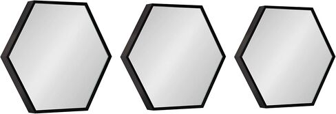 Kate and Laurel Rhodes Modern Hexagon Wall Mirror Set, 3 Pieces Black, Chic Geometric Mirror for Wall in Saudi Arabia