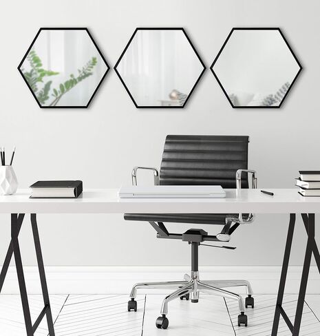 Kate and Laurel Rhodes Modern Hexagon Wall Mirror Set, 3 Pieces Black, Chic Geometric Mirror for Wall in Saudi Arabia