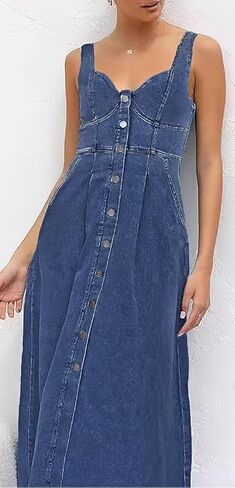 utcoco Denim Dress for Women Sleeveless Button Down Slim Fit Midi Jean Dresses for Women 2025 in Saudi Arabia