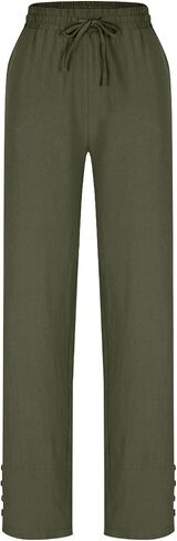 Elastic Waist Linen Pants for Women Summer Comfy Straight Leg Pants Solid Boho Baggy Casual Beach Pants with Pockets in Saudi Arabia