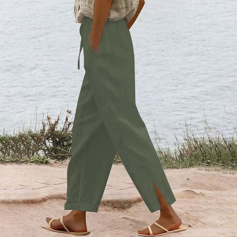 Capri Pants for Women High Waist Workout Yoga Pants Tummy Control Leggings Crop Straight Leg Trousers with Pockets in Saudi Arabia