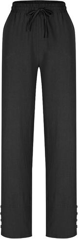 Elastic Waist Linen Pants for Women Summer Comfy Straight Leg Pants Solid Boho Baggy Casual Beach Pants with Pockets in Saudi Arabia