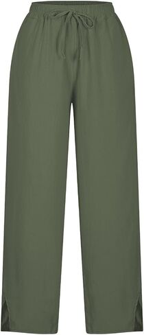 Capri Pants for Women High Waist Workout Yoga Pants Tummy Control Leggings Crop Straight Leg Trousers with Pockets in Saudi Arabia